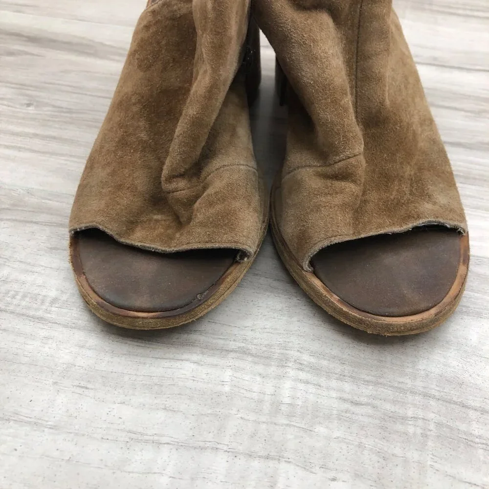 Jeffrey Campbell Booties Womens 8 Ibiza Brown Suede Zip Open Toe Ankle Boots